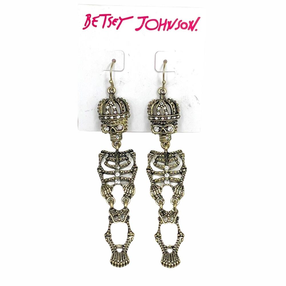 Betsey Johnson Skeleton with Crown Earrings